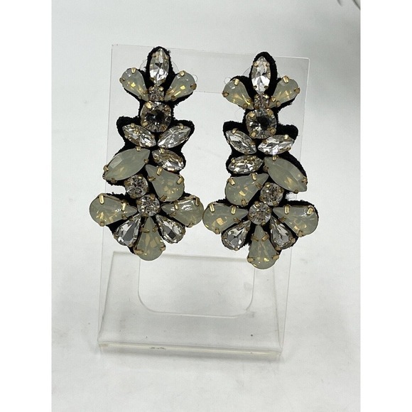 J. Crew Crystal Clear Opal Color Cluster Black Fabric-Backed Statement Earrings - Picture 3 of 16
